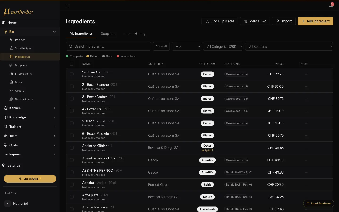 Ingredients & invoices